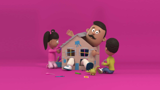 CGI man playing with children